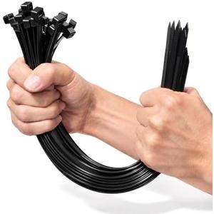 Black Cable Ties Heavy Duty 100 Pack, 400mm x 7.6mm Strong Large Zip Ties | Plastic Long Thick Cable Ties with 70kg Tensile Strength, UV-Resistant Wire Ties Wraps for Outdoor Awnings Pipes Plant Fence