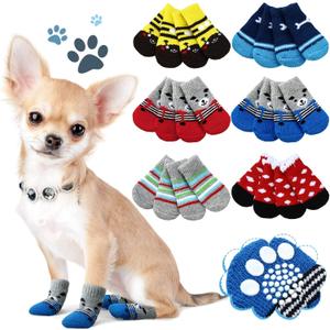 Sadnyy 24 Pcs Dog Socks for Small Medium Large Non Slip Pet Puppy Dog Socks Paw Protectors Outdoor Traction Control for Hot Pavement Hardwood Floor Protection, 6 Styles(Medium)