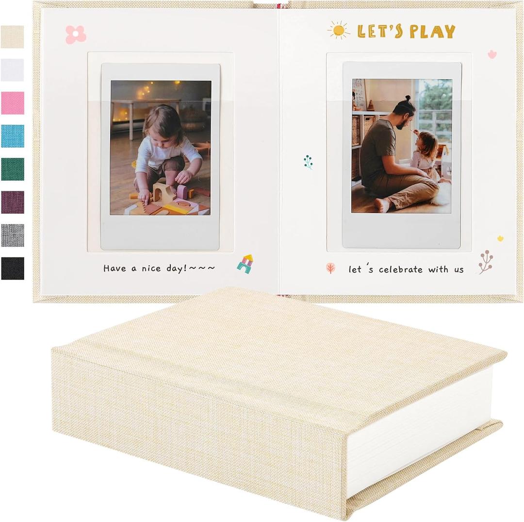 Instax Mini Photo Album With Writing Space, Linen Hardcover Polaroid Photo Album 28 Pockets For 2x3 Pictures, Polaroid Album Book For Fujifilm Instax Mini Instant Camera (Beige)