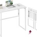 VASAGLE Folding Desk, Small Computer Desk, Foldable Table 31.5 Inch | One-Piece Desktop,Folding Table for Bedroom, Balcony, Camping, Easy Assembly, Matte White, ULWD151WF01