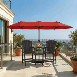 15FT Large Patio Umbrella with Base Included, Double Sided Outdoor Market Umbrella with Flexible Fiberglass Ribs, UV-Blocking Extra Large Umbrella for Garden, Pool, Deck, Red
