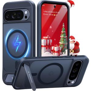 TORRAS Magnetic & Stand for Google Pixel 10 Pro XL Case, Fit for MagSafe & Pixelsnap, Military Grade Drop Protection, Slim for Pixel 10 Pro XL Phone Case with Sturdy Kickstand, Translucent Matte Black