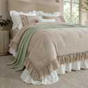 Bedding_Dreamer Taupe and White Two-Tone Ruffle Comforter Set Queen, 3 Pieces Shabby Chic Farmhouse Bedding, Soft Microfiber Comforter with Matching Shams, All Season