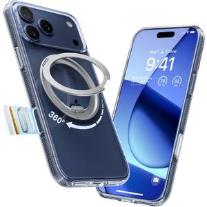 TORRAS 360 Magnetic Stand for iPhone 17 Pro Max Case, [Fit for MagSafe] [Military-Grade Protection] Slim Case for iPhone 17 Pro Max 6.9" 2025, Clear, Ostand O3 Fitness Series