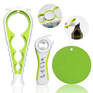 Jar Opener for Weak Hands, Seniors with Arthritis, 5 in 1 Multi Function Bottle Opener Lid Opener For Arthritic Hands with Non Slip Rubber Jar opener Gripper Pad(green)