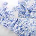 GRACE KARIN Girls Summer Floral Dress Fancy Flowy Flutter Sleeves Casual Back Bow Tie Dress, 10Y Blue and White (White)