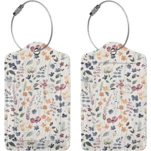 2 Pack Luggage Tag for Suitcase, Cute Leather Suitcase Tags Identifiers with Privacy Name Address Labels Durable Steel Loop for Women Men Girl Travel(Cute Watercolor Flowers)