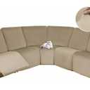 HDCAXKJ Reclining Sectional Couch Covers Velvet L Shaped Sectional Sofa Cover Washable Stretch Soft Corner Recliner Slipcover with Non-Slip Elastic Bottom (5 Seat and 2 Middle Console, Dark Beige)