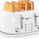 Keenstone Toaster 4 Slice, Retro Stainless Steel Wide Slot Toaster with Dual Independent Controls, 6 Browning Levels, Bagel, Defrost, Reheat & Cancel, Removable Crumb Tray, White