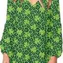 Roshop St Patricks Day Dress Women Bell Sleeve V Neck Cute Lucky Green Clover Irish Shamrock Holiday Dresses (Small, Lucky Green)