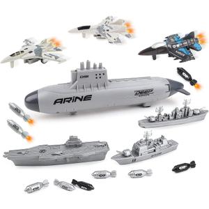 deAO Aircraft Carrier Toy Military Submarine Naval Ship Play Set with Planes Army Toy Battleship for Kids Boys Girls