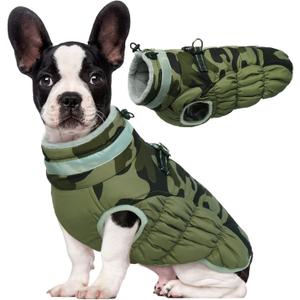 Lelepet Dog Coat Warm Dog Winter Coat Waterproof Dogs Jacket with Harness Built in Reflective Pet Fleece Vest Zip-Up Cold Weather Coats for Medium Dogs Turtleneck & Windproof Dachshund Green Camo Medium