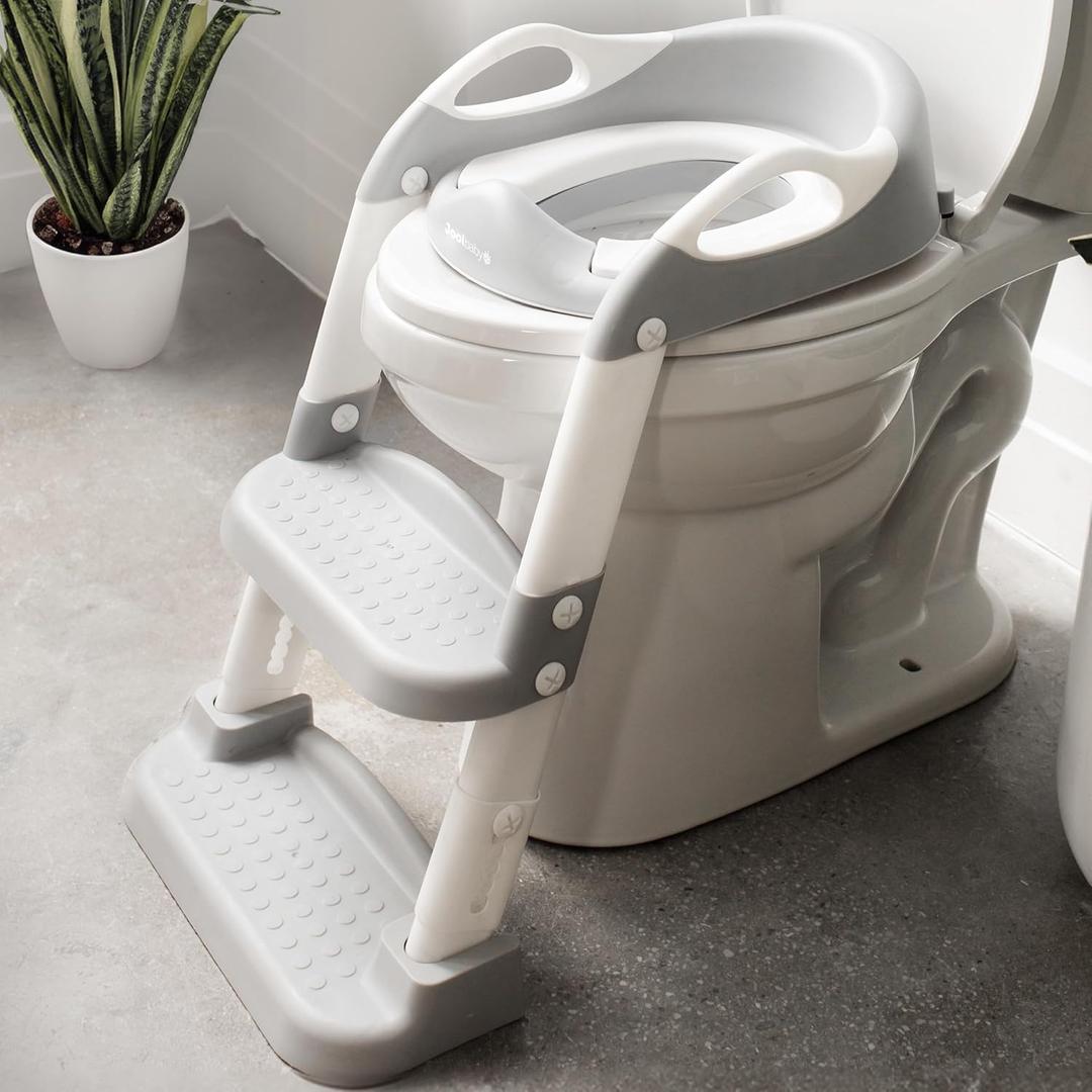 3-in-1 Potty Training Seat & Training Toilet & Potty Chair, Height Adjustable Toddler Toilet Seat for Kids Boys Girls, Foldable Potty Training Toilet with Splash Guard and Anti-Slip Steps (Gray)