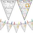 Seajan 36 Pcs Read All About Me Students Posters Elementary Banner Pennants 7 × 9" First Day of School Poster Bulletin Board Display Set for School Students Classroom Party Supplies