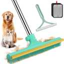 Carpet Rake for Pet Hair Removal - 60" Adjustable Long Handle Carpet Rake, 3 in 1 Reusable Pet Hair Removal Tool Kit, Cat Dog Fur Rakes Scraper Carpet Broom for Carpets, Rugs, Mats (Green)