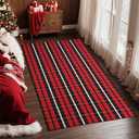 WAYYE Buffalo Plaid Outdoor Rug 27" x 20" Red & Black White Checkered Area Rug Washable Doormats Indoor Outdoor Rugs for Layered Front Door Mats, Porch, Entryway, Kitchen, Farmhouse