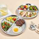 4pcs 304 Stainless Steel Kids Plates9"Non-Toxic Circular Portion Control PlateSuitable For Children To Use,Portion Plates For Weight Loss AdultsReusable, Non-Toxic, Anti Drop, And Dishwasher Safe