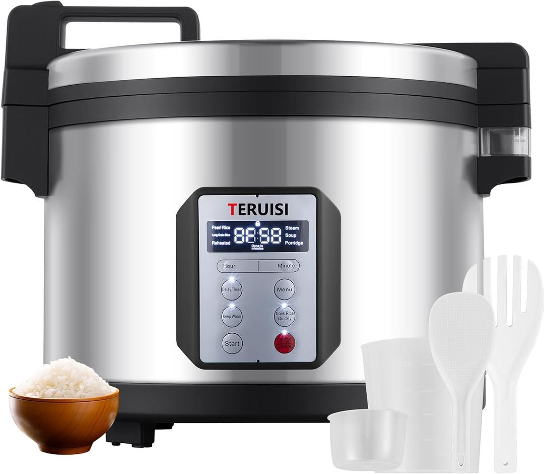 Commercial Rice Cooker, 15L/15.85QT Large Capacity Rice Cooker & Warmer 84 Cups Cooked Rice, 1550W Fast Rice Cooker with 6 Preset Functions, LED Display, Non-stick Inner Pot for 25-35 