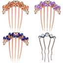 Rhinestones Hair Combs for Women, Crystal Wedding Hair Side Combs Artificial Pearls Hairpins with Long Teeth Glitter Sparkly Jeweled Barrettes Clips Long Thick Hair Accessories for Ladies (4 Pack)