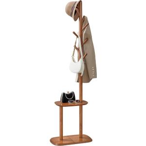 VASAGLE Coat Rack, Free Standing Coat Stand, Hall Coat Tree with 8 Hooks and Storage Shelf, 67.2 Inch Tall, for Coats, Hats, Bags, for Entryway, Hallway, Bedroom, Caramel Brown URCR040K01