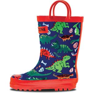 Lone Cone Kids Rain Boots for Girls & Boys  Waterproof Natural Rubber Toddler Rain Boots with Non-Slip Outsole & Easy Pull Handles  Solid, Pattern & Glitter Designs (10 Toddler, Puddle-a-saurus Dinosaur)