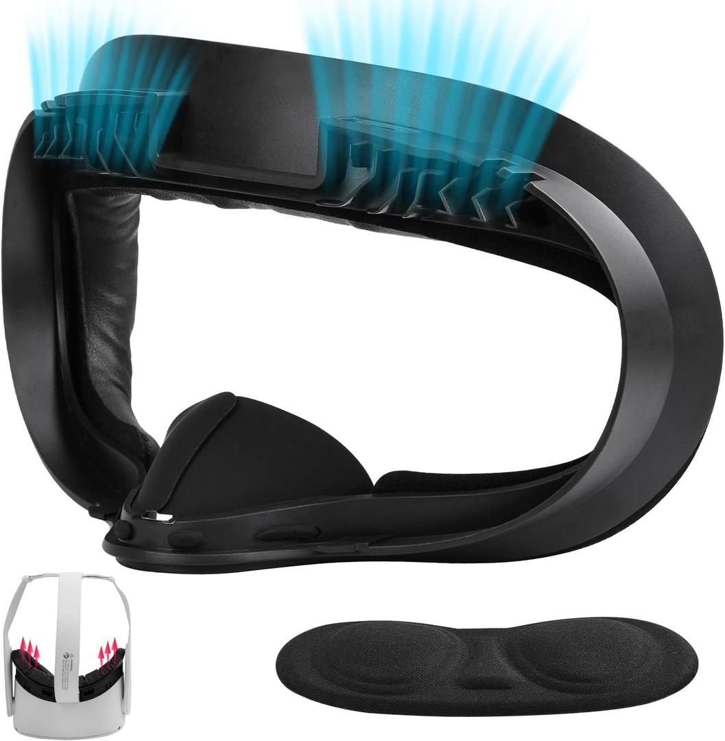 VR Facial Interface and Foam Replacement Set for Oculus Meta Quest 2 | Removable Facial Interface Frame & Foam Face Covers Replacement & Anti-Leakage Nose Pad & Lens Cover (Black)