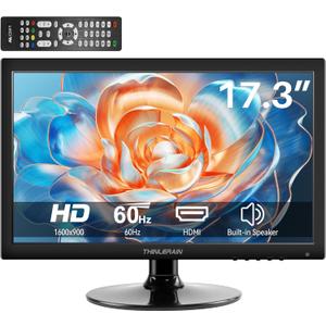 Thinlerian 17.3 Inch Computer Monitor, HD 1600x900 Display, HDMI VGA Monitor, Build-in Speakers, 60Hz, 5Ms, VESA Mountable, PC Monitor, Black