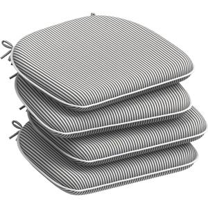 DYTXIII Set of 4 Outdoor Chair Cushions with Ties,Water Repellent Patio Chair Pads 17"x 16" for Outdoor Furniture,Round Corner Seat Cushions for Garden Yard Kitchen Stripe Gray