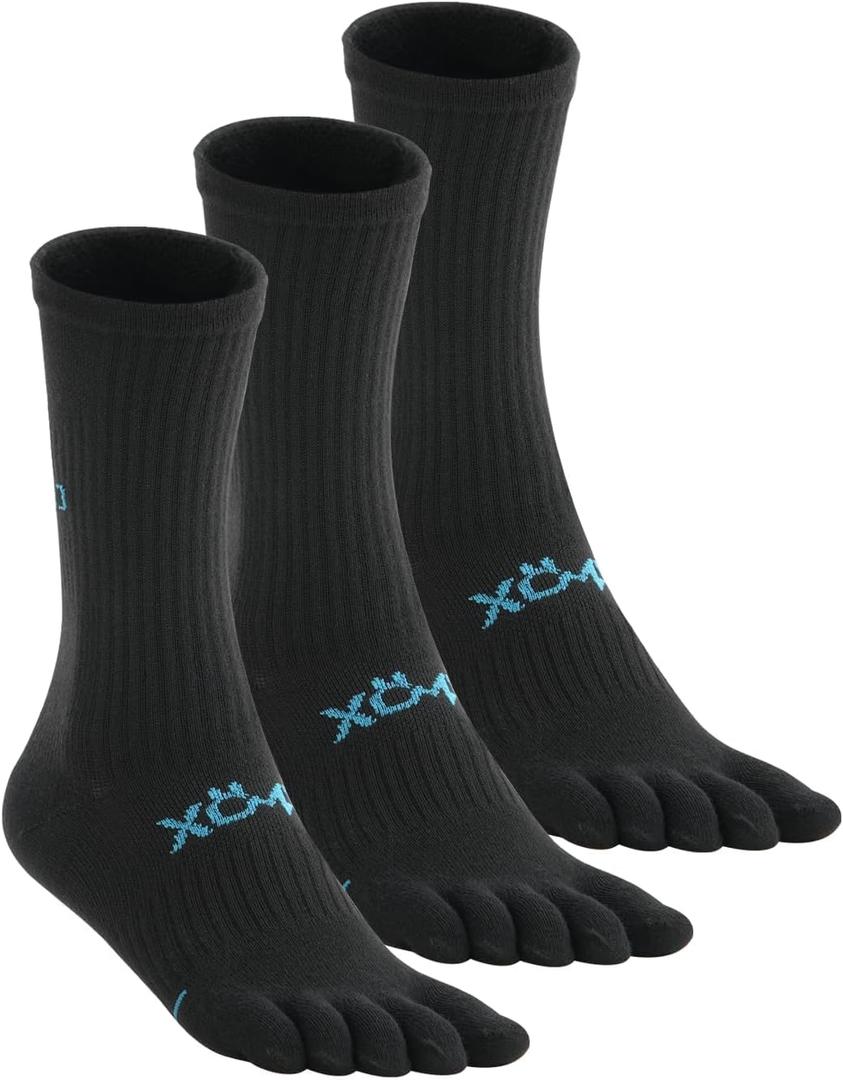 Calf Toe Socks, Five Finger Crew Running Socks for Men and Women, Cool-Max Moisture Control, Arch Support, High Elasticity & Comfort (Black, S)