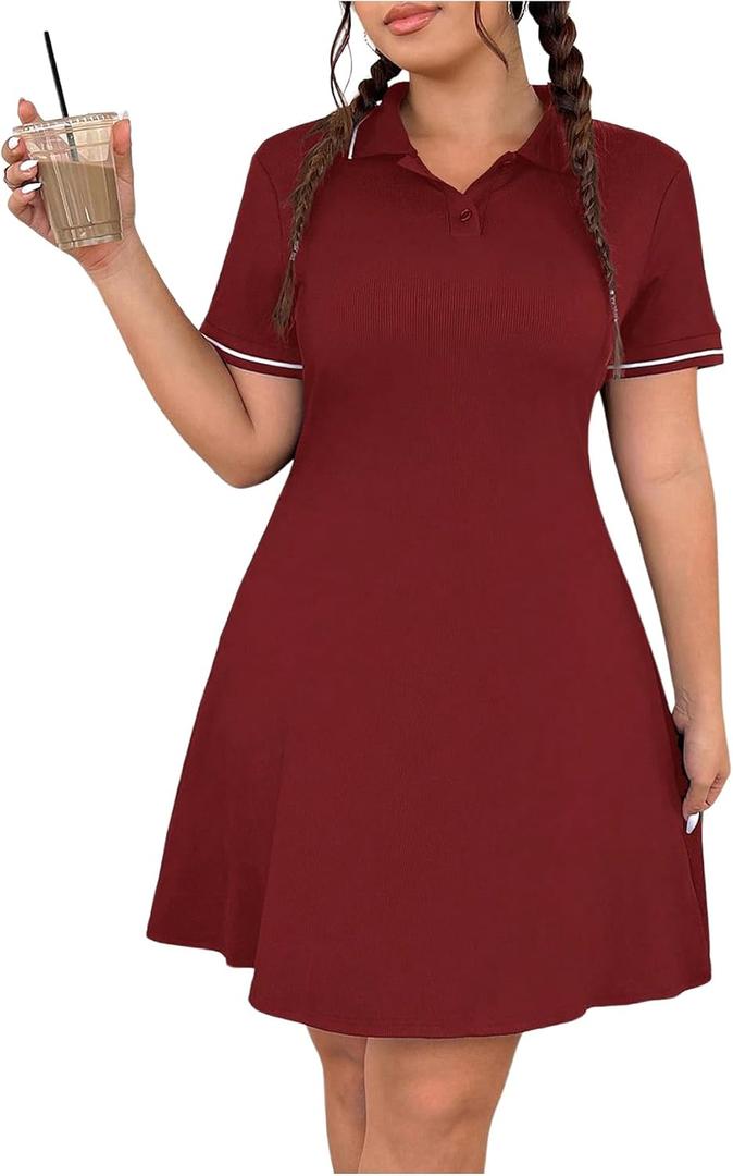 RoseSeek Women's Plus Size Football Jersey Dress Collared Golf Tennis Dress Button Front A Line Streetwear Dresses (L)