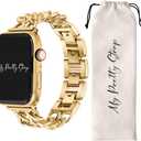 My Pretty Strap - Compatible Apple Watch Band Strap, Stainless Steel Fashion iWatch Replacement Strap- Easy Resizing, No Tool Needed, Fits Most Wrists- Compatible with Series 1-11, SE and Ultra (Double Chain Gold)