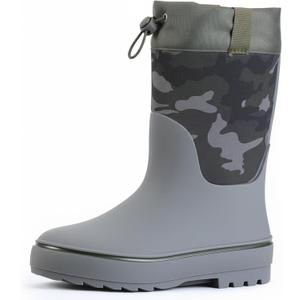 Showave Kid's Rain Boots for Boys Girls Waterproof Durable Rubber Boots Easy-on Outdoor Unisex-Child Mud Boots (2 Little Kid, Olive Camo)