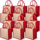 Saintrygo 12 Pcs Burlap Jute Tote Bags with Handle Reusable Blank Bridesmaid Gift Bags for Shopping Wedding DIY, 12x12x7.7In(Jute and Red)