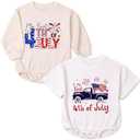 KOLNAMDINH 2 PCS 4th of July Baby Romper Patriotic Outfit, My First 4th of July Romper for Baby Boy Girl Independence Day, Size 12-18M