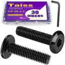 Taiss 20pcs 1/4-20 x 2" Flat Head Socket Head Screw,Furniture Bolts,Furniture Screws 304 Stainless Steel,1/4 Bolts Black Zinc Plated Fully Threaded,Countersunk Connector Screws with Hex Spanner