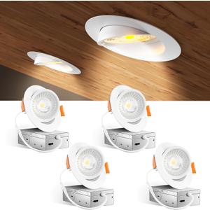 Amico 4 Pack 4 Inch 5CCT Gimbal LED Recessed Lighting, 360&90 Adjustable Eyeball Directional Downlight, Dimmable, 2700K/3000K/3500K/4000K/5000K Selectable, CRI90+ 9W 700LM, ETL&FCC