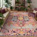 Lahome Area Rugs 9x12 Rugs for Living Room,Large Bedroom Dining Room Rug,Boho Vintage Soft Non-Slip Non-Shedding Low Pile Printed Indoor Carpet for Nursery Kids Home Office(9x12ft,Fuchsia) (9' x 12', Fuchsia/Multi)