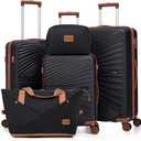 Luggage Sets 5 Piece, Suitcases with Wheels, ABS Hard Case Luggage with TSA Lock Spinner Wheels, Carry On Luggage Set (20/24/28 inch) (Black)