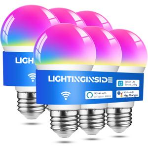 Smart Light Bulbs, Smart Bulb Compatible with Alexa/Google Assistant/Smart Life, CRI>90, 2.4GHz WiFi & Bluetooth Color Changing RGBCW A19 E26 Bulb, No Hub Required, ETL Listed, 6PCS