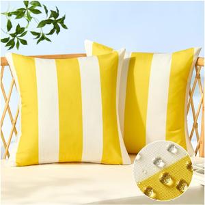 Allorry Outdoor Pillow Covers 16x16 Set of 2 Yellow Striped Decoration Throw Pillow Covers for Spring Summer Outdoor Waterproof Garden Patio Furniture Sofa Bed Home Decor 