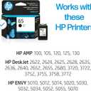 HP 65 Black Ink Cartridge Printers | Works with Printer Series: AMP 100, DeskJet 2600, 3700; Envy 5000 | Eligible for Instant Ink | N9K02AN