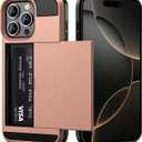 Vofolen Compatible with iPhone 16 Pro Max Case with Card Holder Dual Layer Heavy Duty Drop Protection Hidden Sliding Card Slot Slim Wallet Phone Case for Women Men, 6.9 Inch Rose Gold