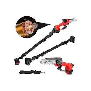 2-in-1 Cordless Pole Saw 6 Inch ＆Mini Chainsaw for Tree Trimming, Electric Pole Saws Battery Powered with 2× 21V Batteries & Extension Pole, 14 FT Max Reach Pole Saw for Tree Trimming Wood Cutting, Red