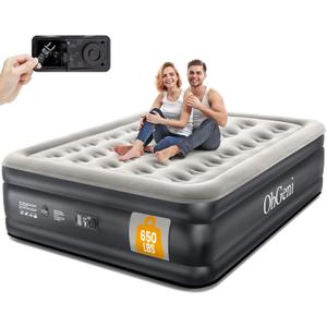 OhGeni Queen Air Mattress with Built in Pump, Inflatable Blow Up Mattress 18 Raised Comfort,Upgraded Surface Portable Mattress, Air Bed for Camping, Home and Guest, Colchone Inflable, 650 lbs Max (Black)