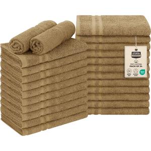 Utopia Towels Cotton Bleach Proof Salon Towel 16 by 27 inches, Bleach Safe 100% Cotton Hand Towel for Gym, 24 Pack, Camel