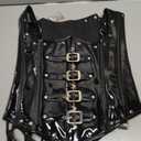 Women Black PVC Underbust Corset Steel Boned Waist Trainer with Buckles & Neck Strap – Gothic Steampunk Corset XL
