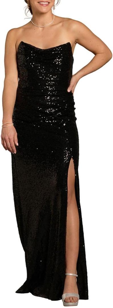 David's Bridal Sculpted Strapless Neckline Sequin Sheath Dress (14, Black)