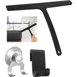 Shower Squeegee for Glass Doors,Silicone Shower Squeegee Glass Cleaner Tool Holder,All Purpose Squeegee with Hook for Shower Doors, Windows, Mirrors, Tiles and Car Glass-9 Inch
