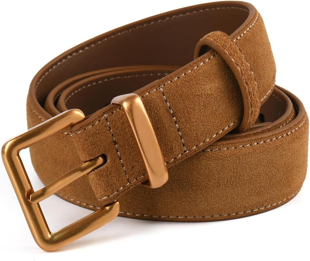ALUSBELL Womens Suede Waist Belt with Gold Buckle Caramel 1.3inch