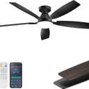 52 Inch Ceiling Fans with Lights, Remote & App Control, Quiet Reversible DC Motor, 6 Speeds, Dimmable 3CCT LED Light, Low Profile Flush Mount Ceiling Fan for Bedroom Living Room, Black